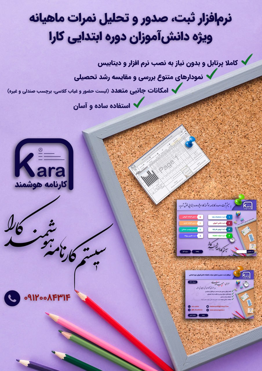 نرم افزار کارنامه ماهیانه توصیفی هوشمند کارا نرم افزاری است مبتنی بر اکسل دروره ابتدایی